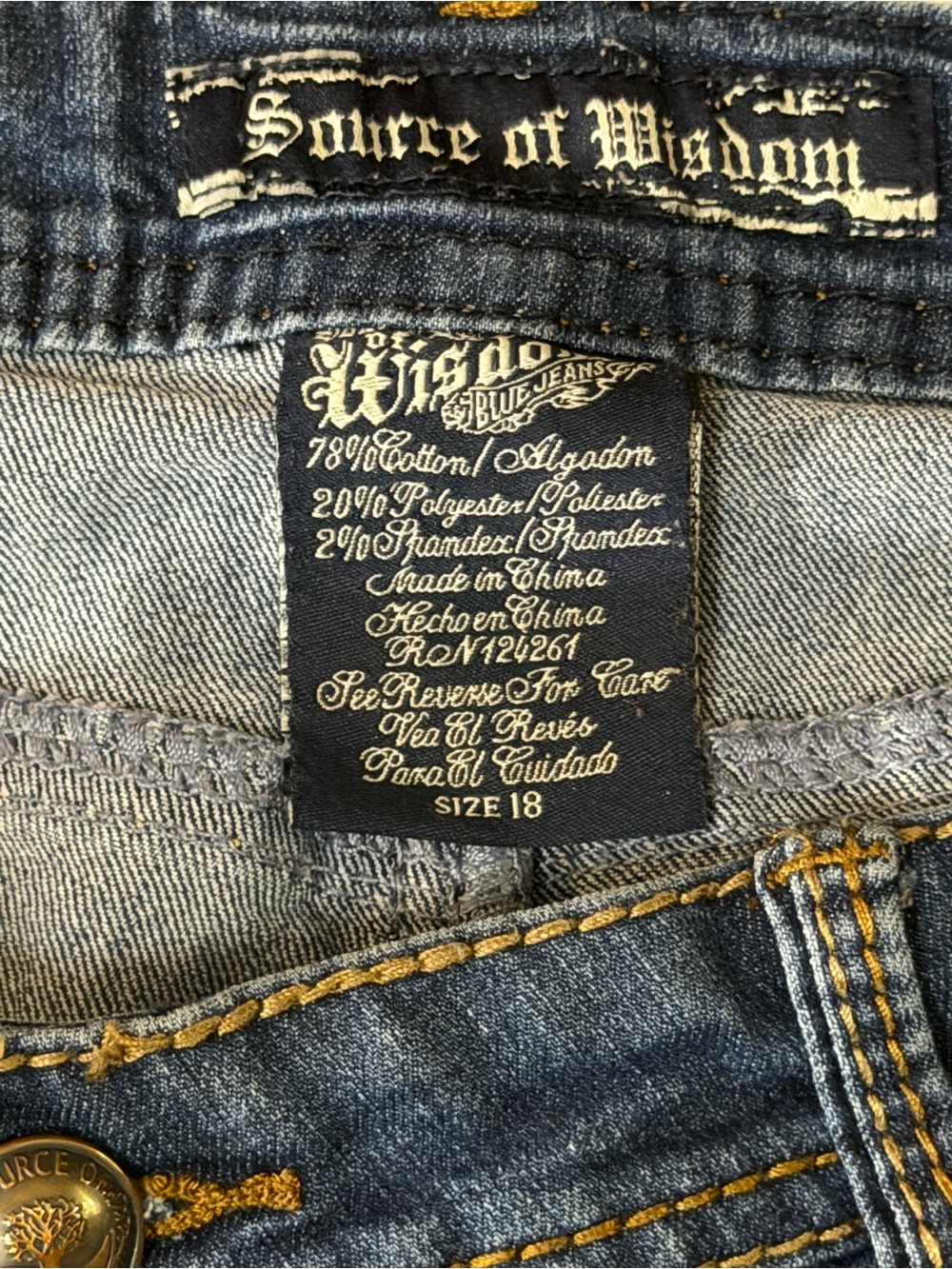 VTG Source Of Wisdom Torrid Boot-Cut Jeans Denim Dark Wash Y2K McBling Stretch - Picture 5 of 11